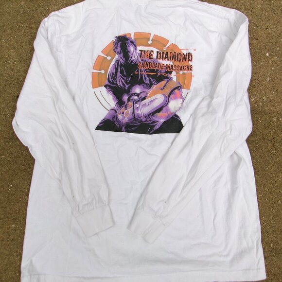 Smart Blanks Diamond Sawblade Blade Warehouse Massacre L/S White Mens XL T-Shirt - Picture 12 of 15